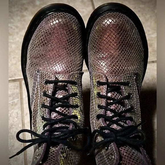 Dr. Marten Pascal Boots Violet Mirror Iridescent Rainbow Mermaid Suede Leather - Picture 7 of 16